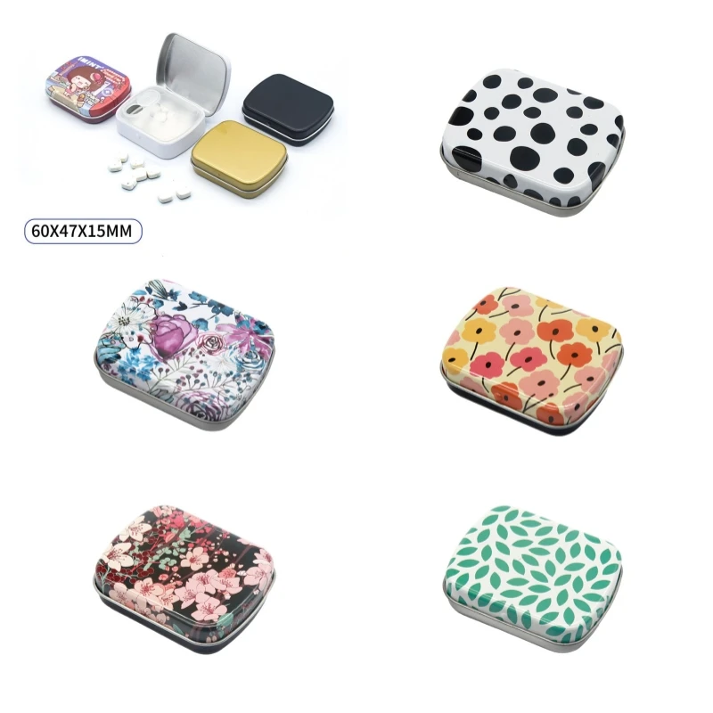 

Vintage Floral Printed Iron Boxs Small Empty Metal Can Candy Tea Container Jewelry Boxs Flip Lid Storage Box Small Packaging Box