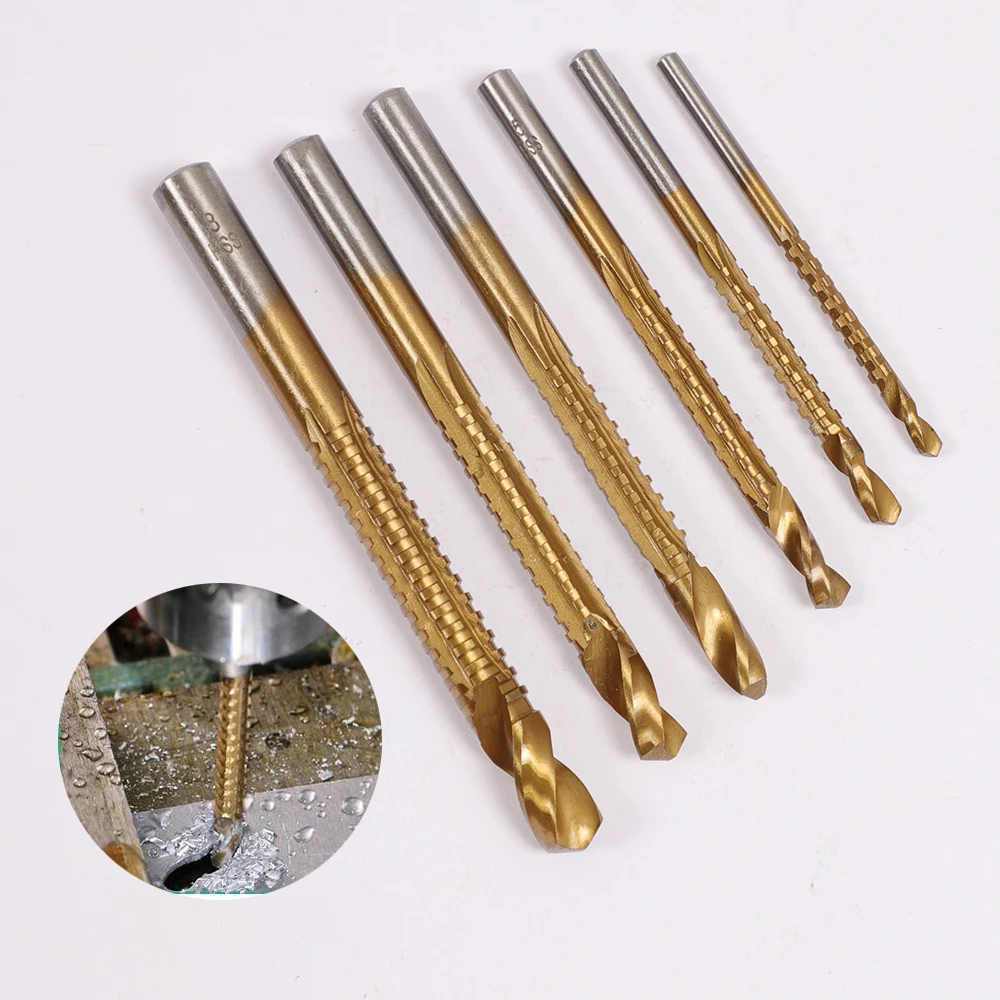

6Pcs 3-8mm HSS Twist Drill Bits Set Serrated Grooving Cutting Tap Spiral Saw Wood Metal Plastic Hole Saw Titanium Drill Tools
