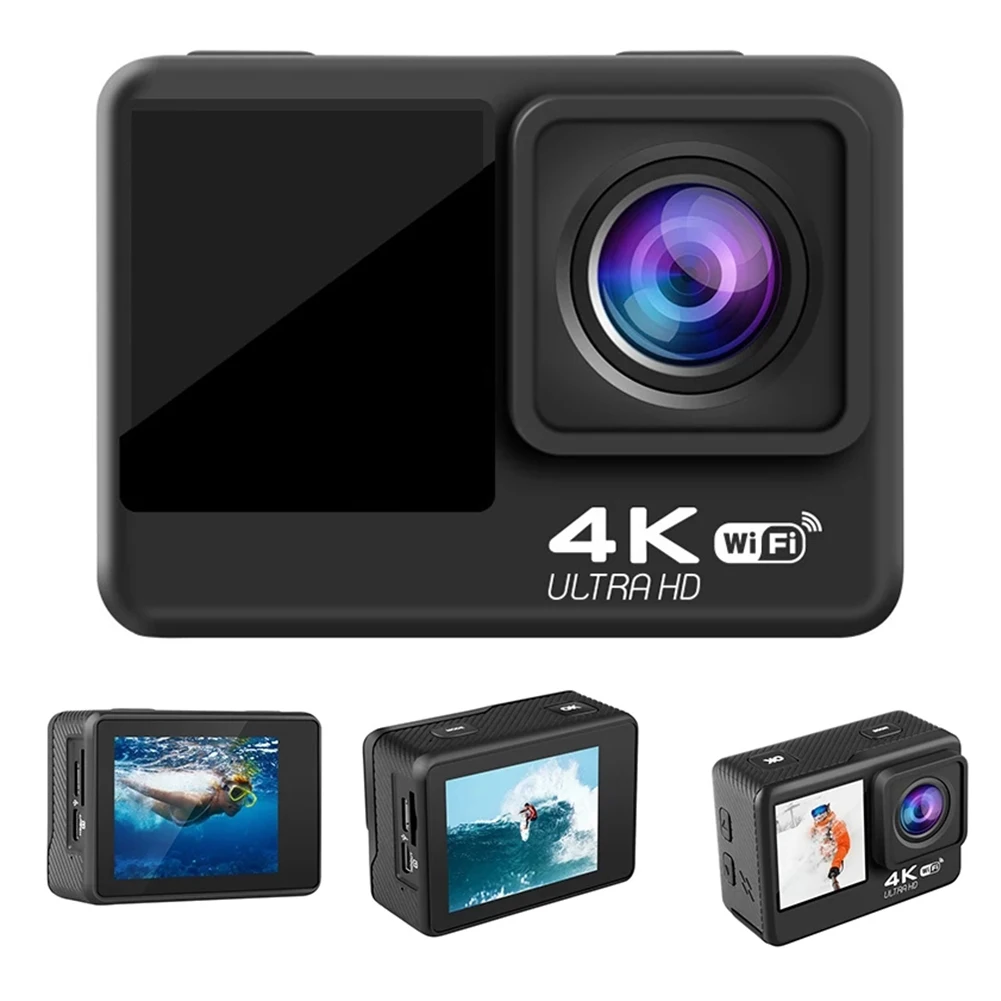 4K 60FPS Action Camera with Removable Filter Lens 2.0inch LCD EIS Dual Screen Video Shooting Waterproof Shoot DVR Sport Camera 6