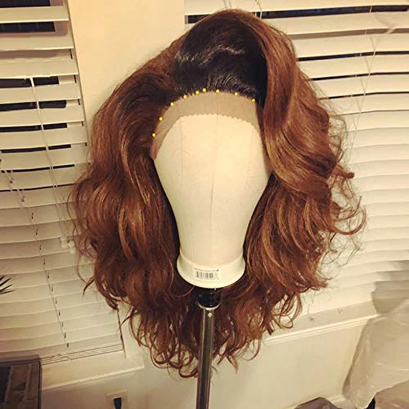 

26 inchOmbre Brown Natural Wave European Virgin Human Hair Jewish Wig 13x4 Lace Front Kosher Sheitel Wig For Women With BabyHair