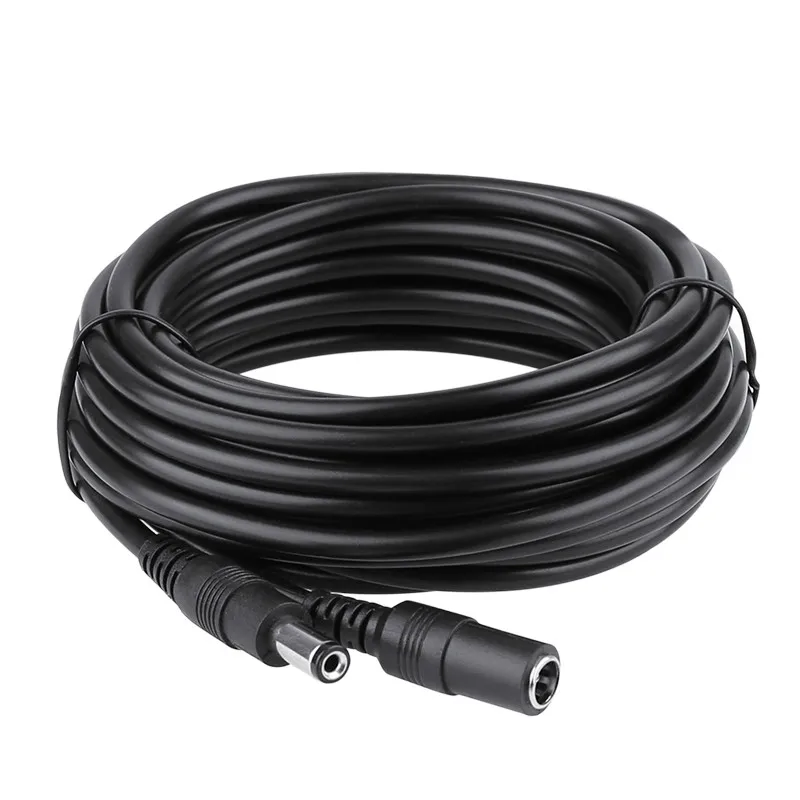 DC12V Power Extension Cable 2.1*5.5mm Connector Male To Female For CCTV Security Camera Black Color 16.5Feet 5M 10m power cable 10pcs dc12v 5 5x2 1mm male female dc power socket jack connector cable plug wire for security camera connection