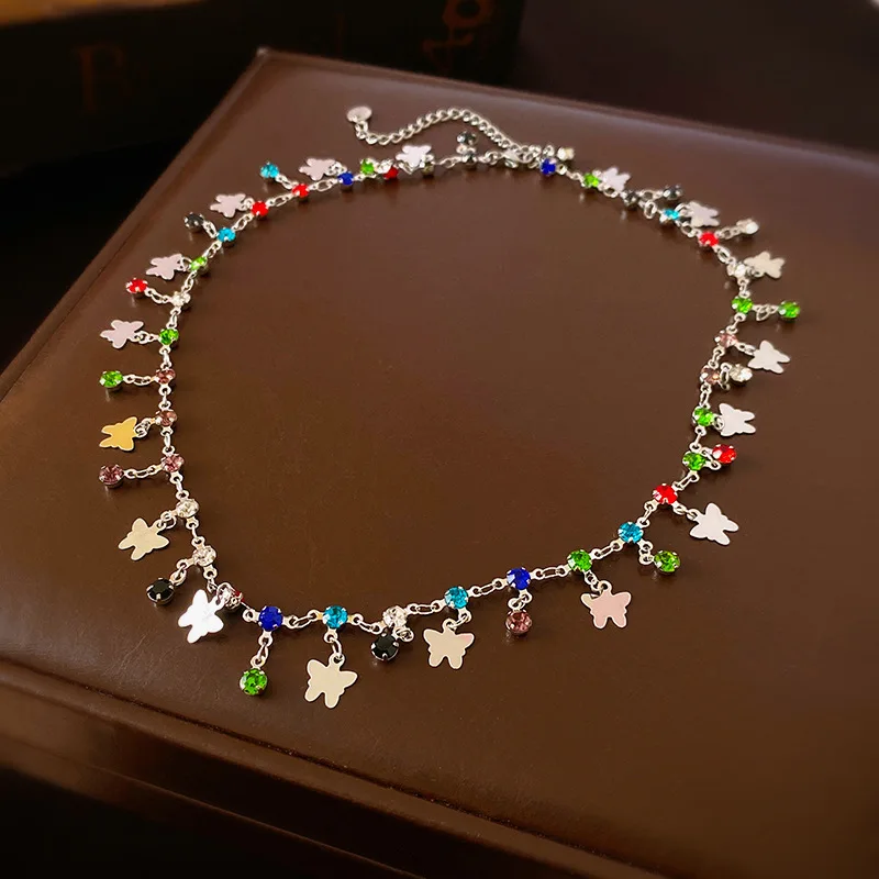 

Dopamine Colorized Butterfly Choker Necklace Sweet Cool Clavicle Chain Necklace Women
