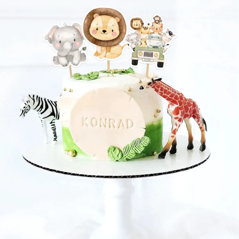 24pcs Cake Topper Carton Wild Animal Cupcake Topper For Kids Jungle Safari Forest Birthday Party Decoration DIY Cupcake Supply