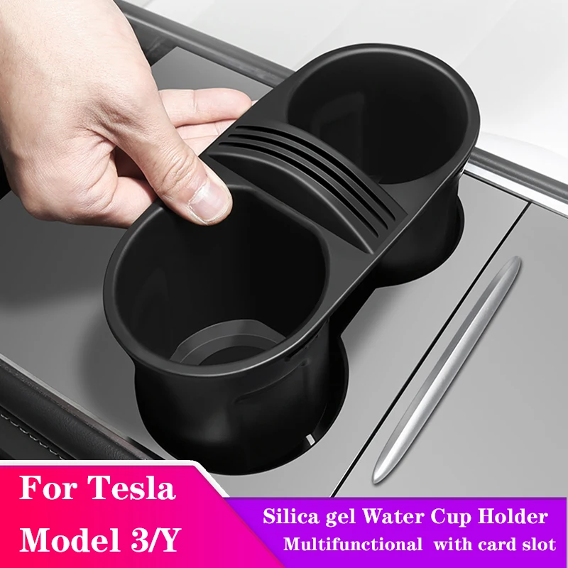 

Water Cup Holder Clip For Tesla Model 3 Y 2017-2023 Silica gel Multifunctional Slot Slip Limiter with card slot