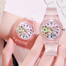 

2020 New Fashion Small Fresh And Simple Cute Children's Cartoon Digital Transparent Watchband Girls Electronic Quartz Watch