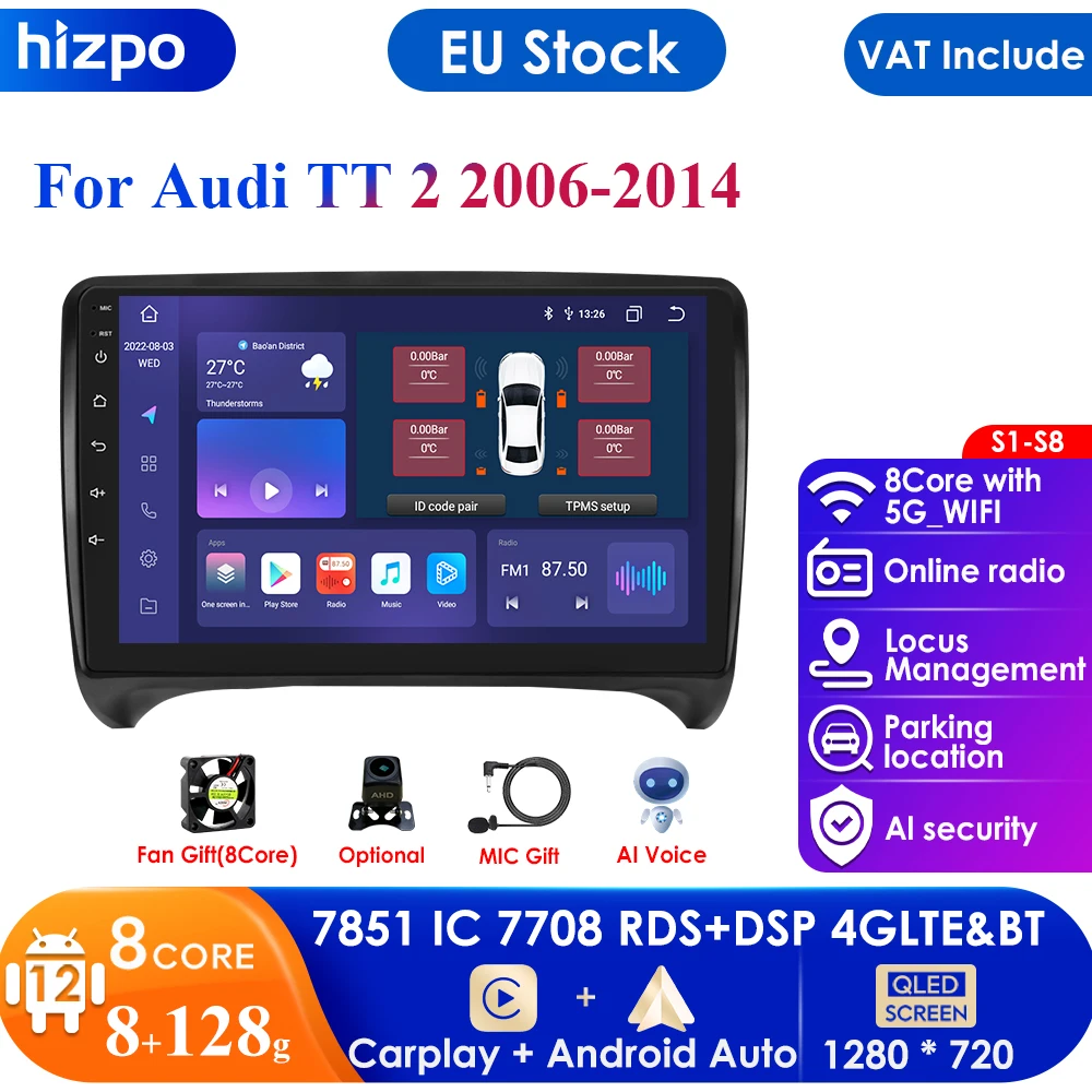 Autoradio 2 Din Android 11 Autoradio Gps Per Audi Tt Mk2 8J 2006-2014 2Din Auto Audio Stereo Navigazione Con Schermo Multimediale