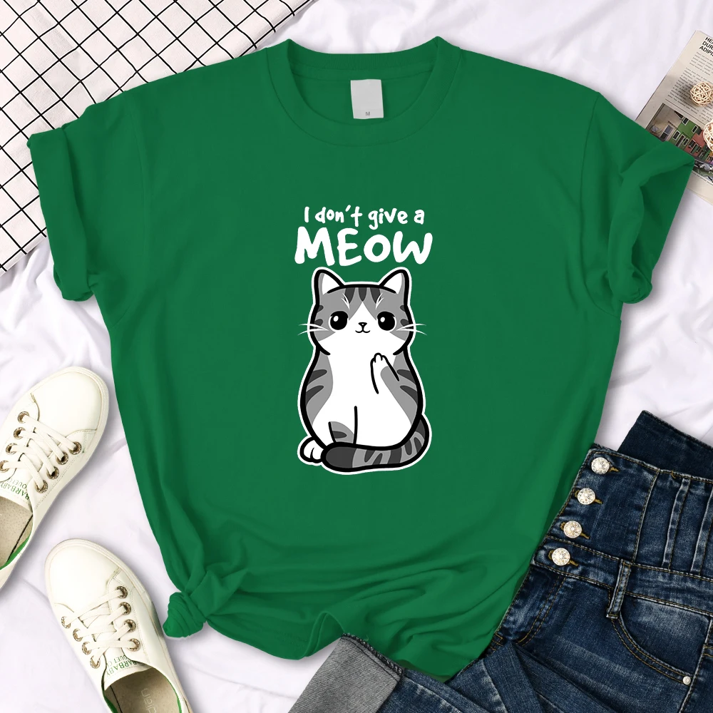 I don't Give A Meow Funny Cat Cartoon Animal Print T-shirts Ladys Oversize Comfortable Kawaii Top Womens Soft Skin-friendly Tees