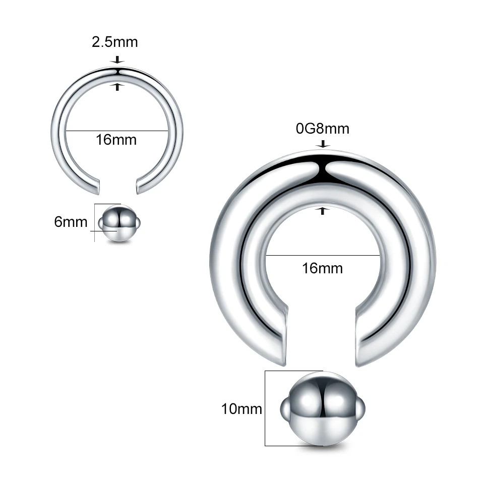 Stainless Steel Captive Bead Ring Nose Hoop Ball Closure Rings Ear Piercing Body Jewelry 20G-00G for Women Men 1pcs