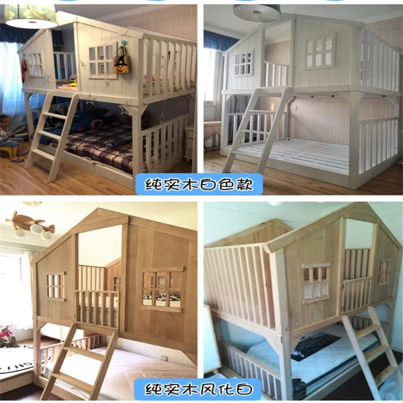 Bedroom all solid wood children's bed Princess high and low bed with slide Indoor children's furniture
