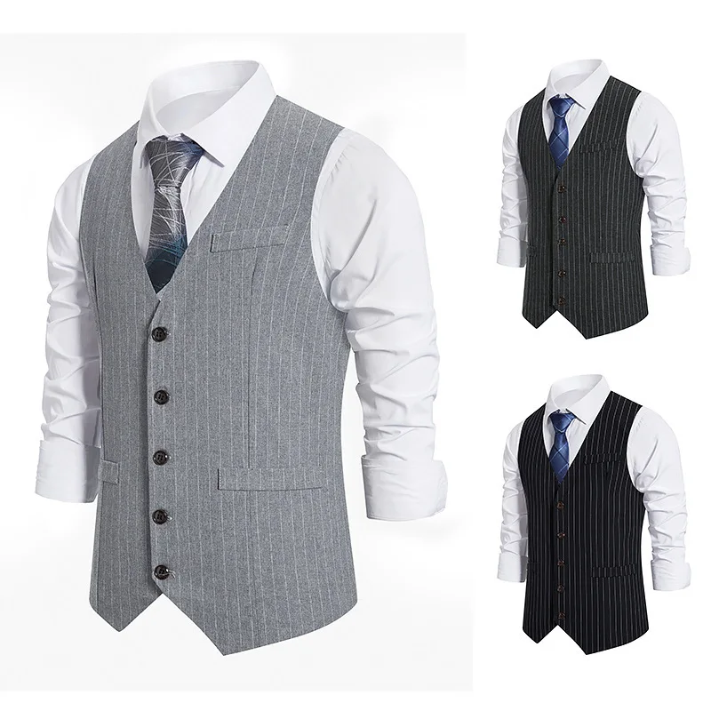 2024 Euro Code New Men's Striped Single-breasted Waistcoat Men's Casual Striped Men's Suit Retro Vest Waistcoat 2