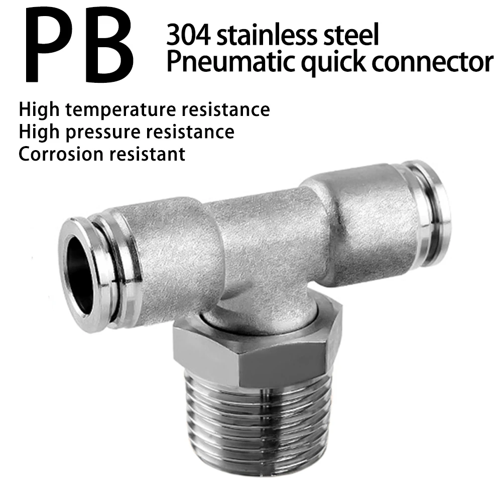 

Пневматический быстрый соединитель из нержавеющей стали PB 304, наружная резьба 1/8 дюйма, 1/4 дюйма, 3/8 дюйма, 1/2 дюйма, шланг из полиуретана BSPT, 4, 6, 8, 10, 12 мм, тройник для воздушного фитинга