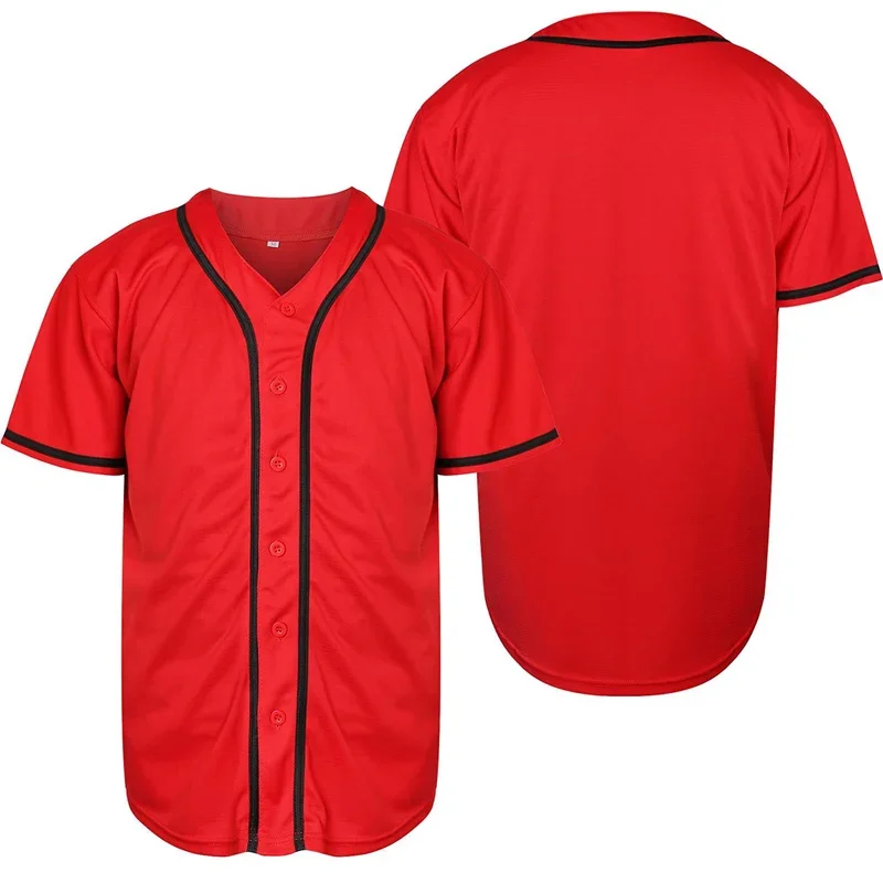 Mens Red Baseball Jersey Sports Blank Short Sleeve Shirt Loose Baseball T-shirt for Men
