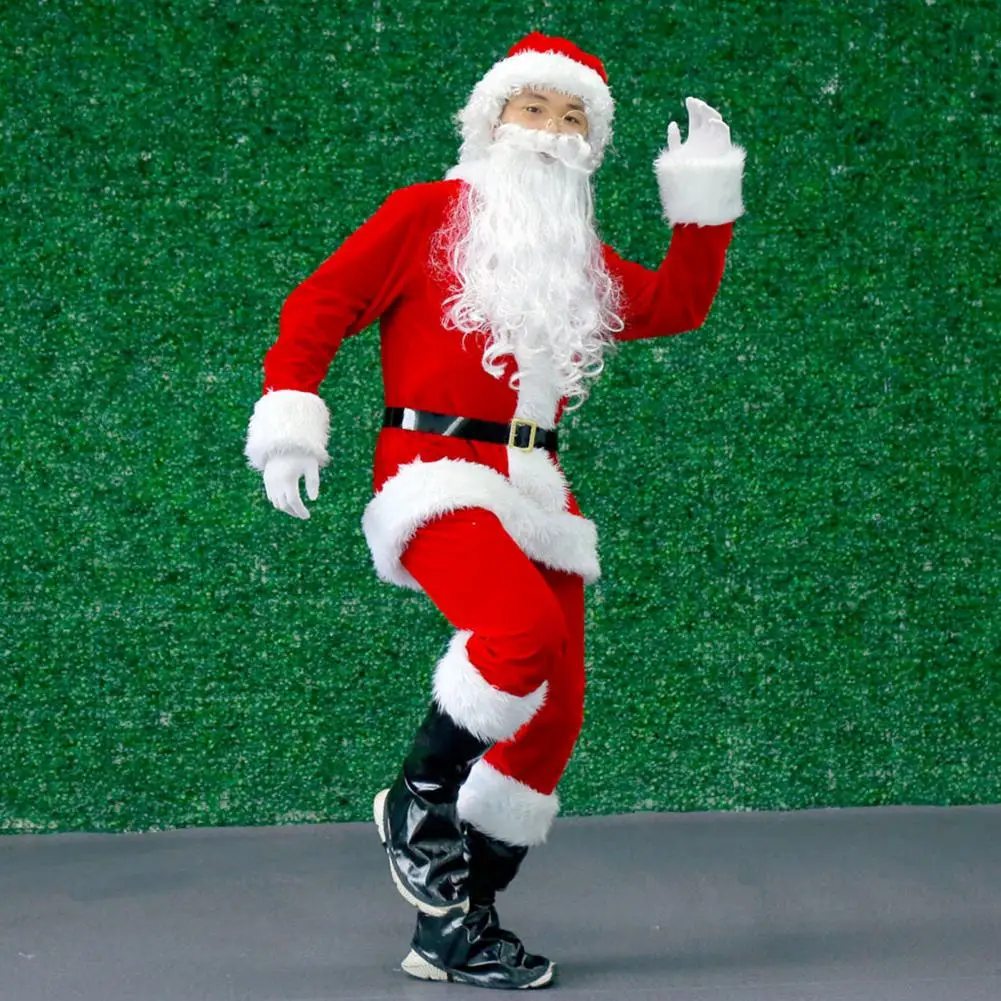 Santa Outfit Santa Claus Cosplay Costume Set for Christmas Performance Photography Outfit Including Top Pants Hat Belt for Drama