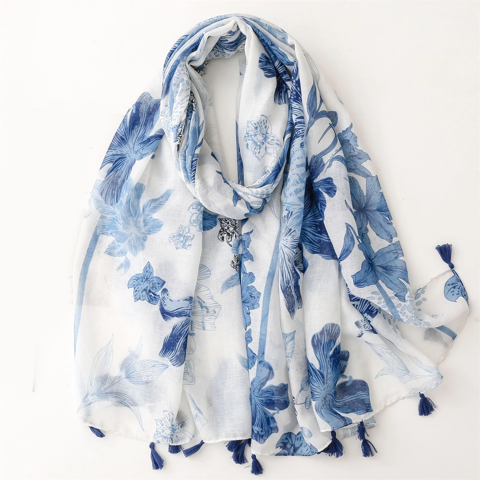 Fashion Print Tassels Shawls The Four Seasons Muslim Headscarf, 180 * 85cm Windproof Beach Towel, Female New Style Warm Bandanna