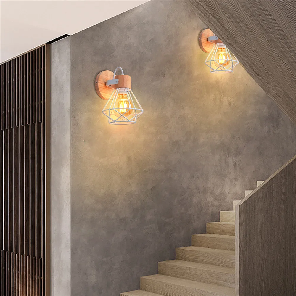 로프트 미국 철 흰색 전등 갓 벽 램프 케이지 가드 Sconce 로프트 조명기구 통로 침실 현대 실내 조명