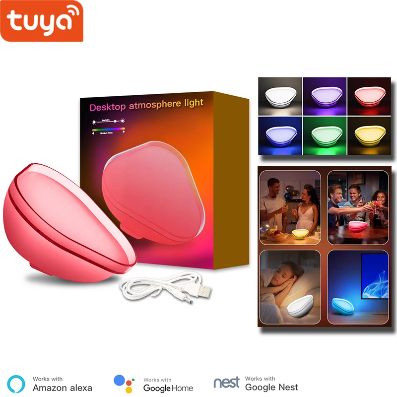 

Smart WiFi Atmosphere Night Light 16 Million Color Tuya Smart LED Desk Lamp Dimmable Timer Music Rhythm Sync Alexa Compatible