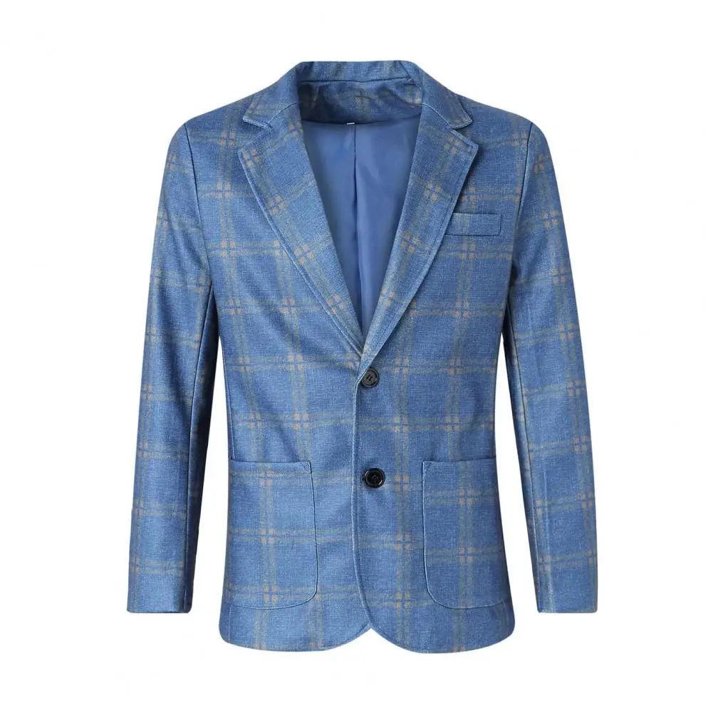 Spring Autumn Formal Jacket Elegant Plaid Print Men's Suit Jacket with Lapel Pockets Formal Spring Autumn Coat for Men for Men