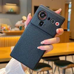 Premium Vegan Leather Lychee Texture Shockproof Case - Anti - Drop Hard Cover, Nubia Z80 Ultra for ZTE nubia Z80 Ultra (Black)