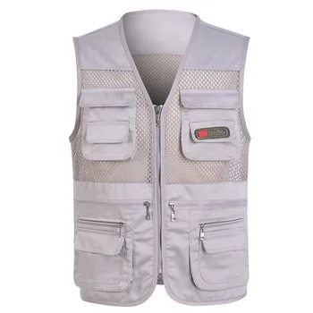 Men's Casual Outdoor Work Fishing Travel Photo Cargo Vest Jacket Multi Pockets Jacket down 2