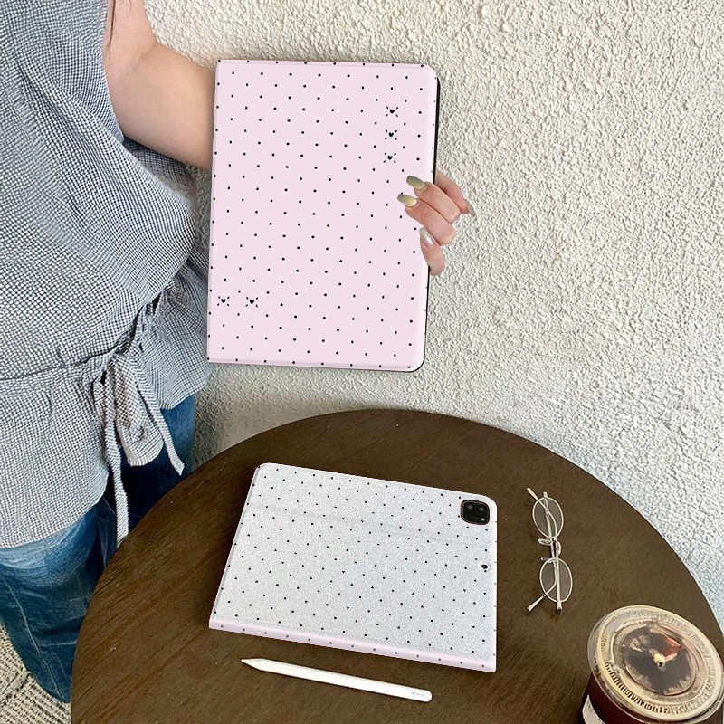 Pink Polka Dot Tablet Case with Trifold Stand
