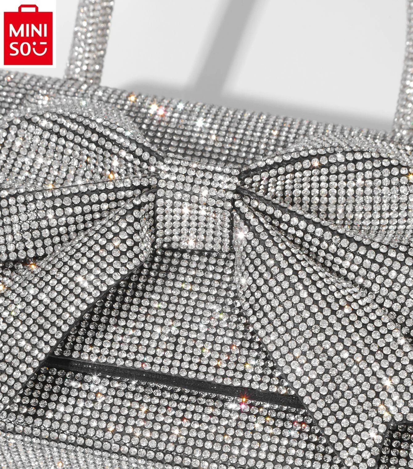 MINISO  Disney Luxury Brand Princess Full Diamond Bow Sweet Chain Handbag Women's Fashion Shining Storage Dinner Bag