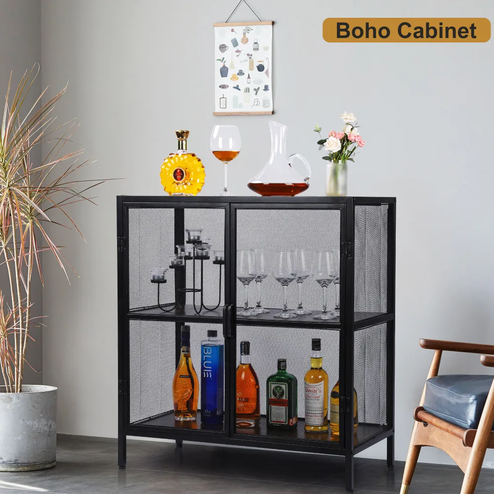 Sideboard Buffet Kitchen Storage Cabinet with Mesh Doors and Shelves Liquor Cabinet Cupboard Console Table 1.5Wx15.75Dx34.3