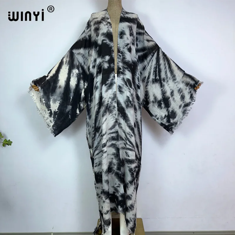 WINYI new Bohemian Tie-dye print Elegant dress African Cardigans Outerwear For Women Summer Beach Wear Swim Suit Cover Up Kimono