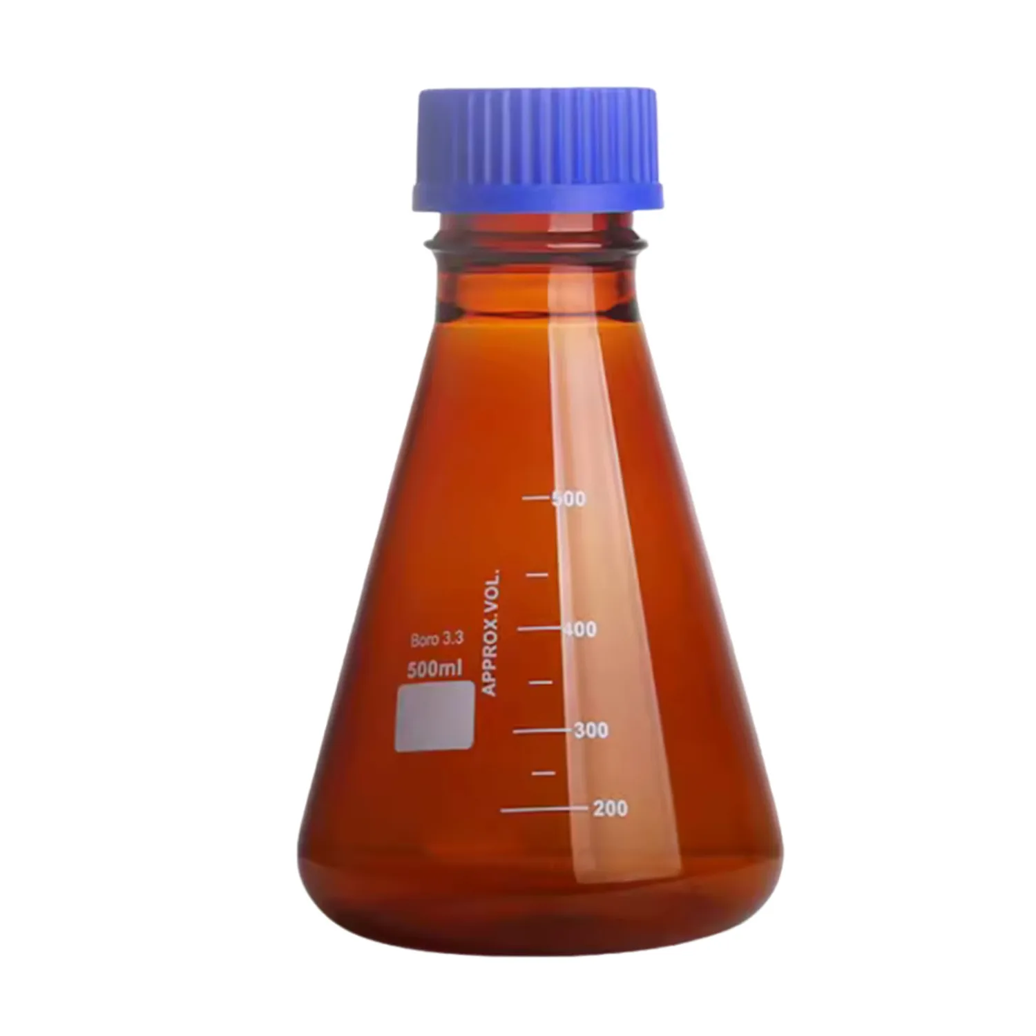Brown Glass Erlenmeyer Flask With Plastic Screw Cap Lab Amber Conical Bottle