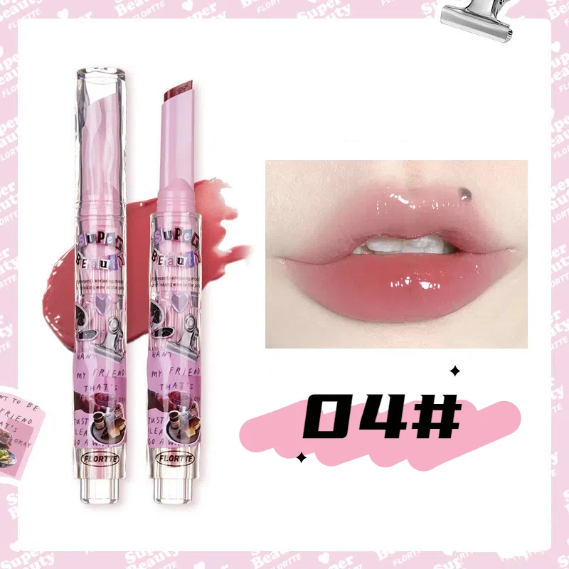 FLORTTE Solid Lip Gloss Water Light Glitter Clear Lipstick Pink Mirror Lip Glaze Jelly Moisturizing Tint Cosmetics Makeup