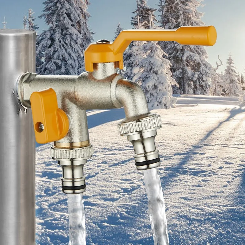Water Tap Faucet Garden Bibcocks Outdoor Double Water Tap Faucet Exterior Garden Hose Faucet Adapter 1/2" IBC Water Tank Connector 1-Way 2-Way Brass Tap