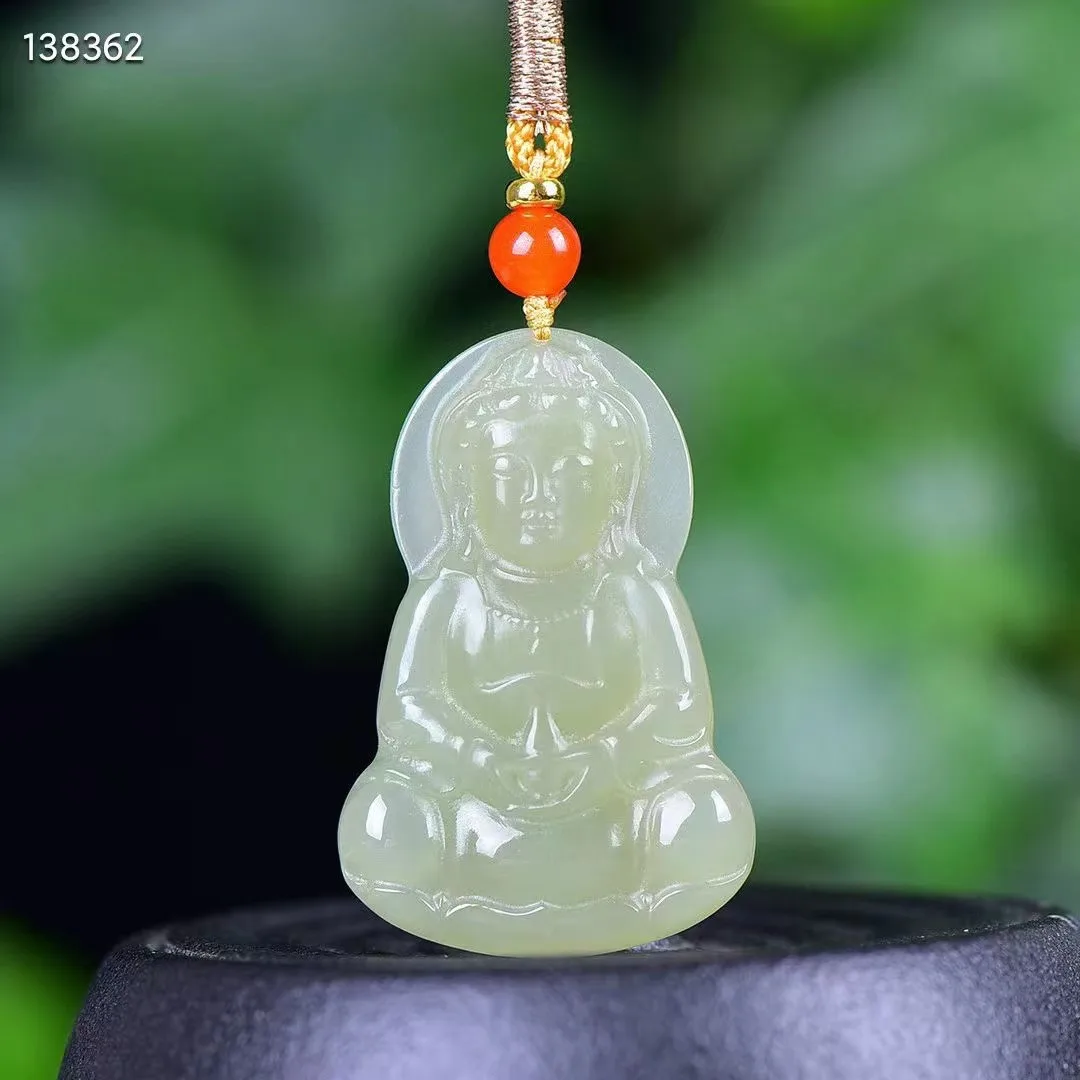 

New Natural 100% real Sterling Silver necklace mosaic cyan hetian jade Guanyin pendant jewellery for woman man gifts Bless peace