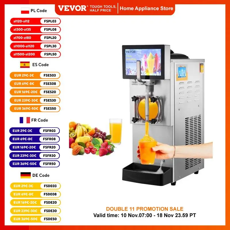 VEVOR Commercial Slushy Machine, 8L Single Bowl, Cool & Freeze Modes,1200W Stainless Steel Margarita Smoothie Frozen Drink Maker
