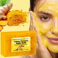 Savon artisanal exfoliant au curcuma, citron et acide kojique 100g, mousse jaune, pour le visage et le corps 2