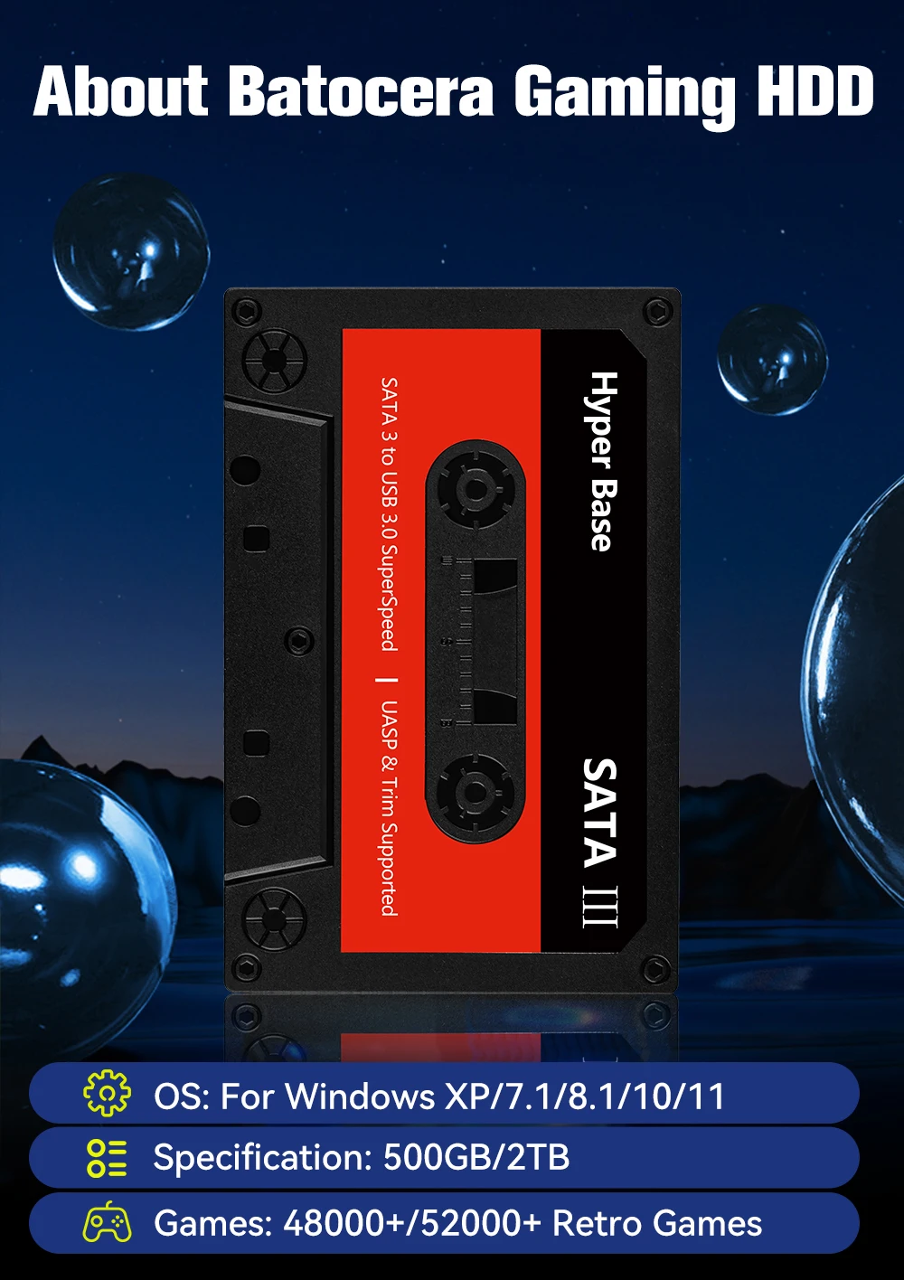 JMachen Hyper Base BC 500G/2TB Batocera.Linux 35 Portable Game HDD
