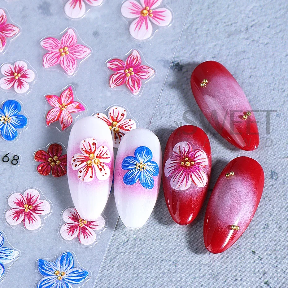 3D Wings Designs Nail Art Stickers Embossed Butterfly Lily Petals Nail Decals DIY Self Adhesive Sliders Manicure Decoration Tips