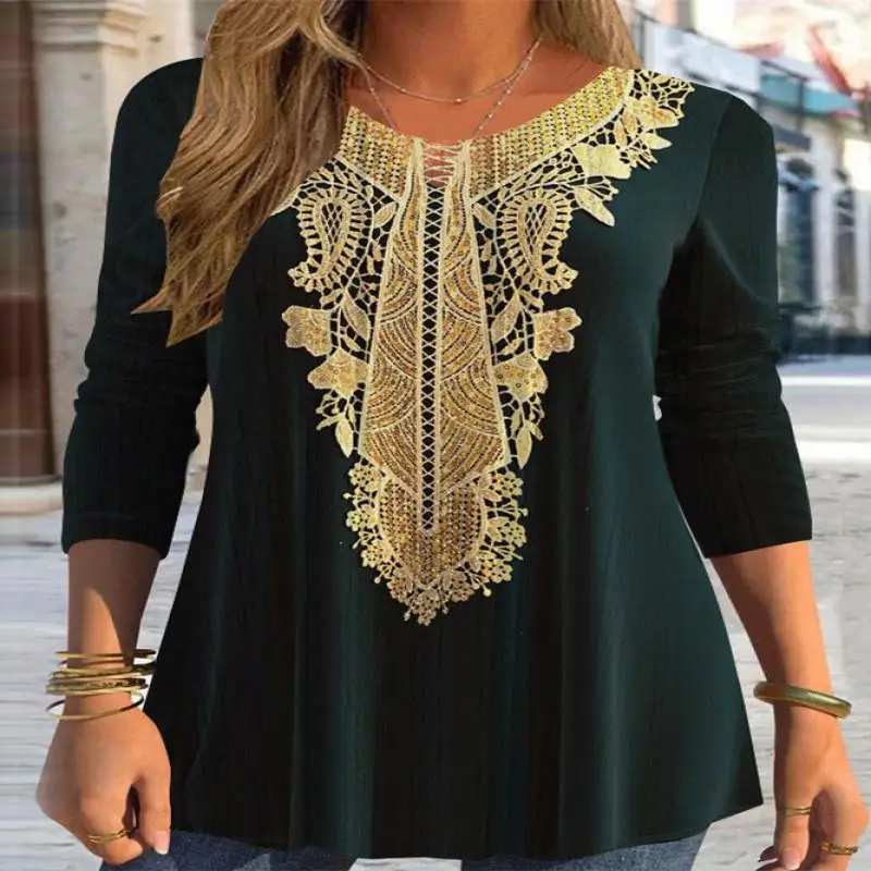 

Plus Size Women Long Sleeve Scoop Neck Printed Tops