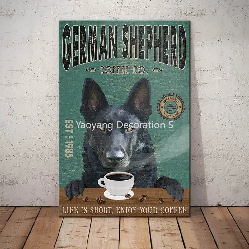 

Metal Signs Black German Shepherd Dog Coffee Company Signs Vintage Signs Retro Aluminum Sign for Home Cafe Kitchen 8x12