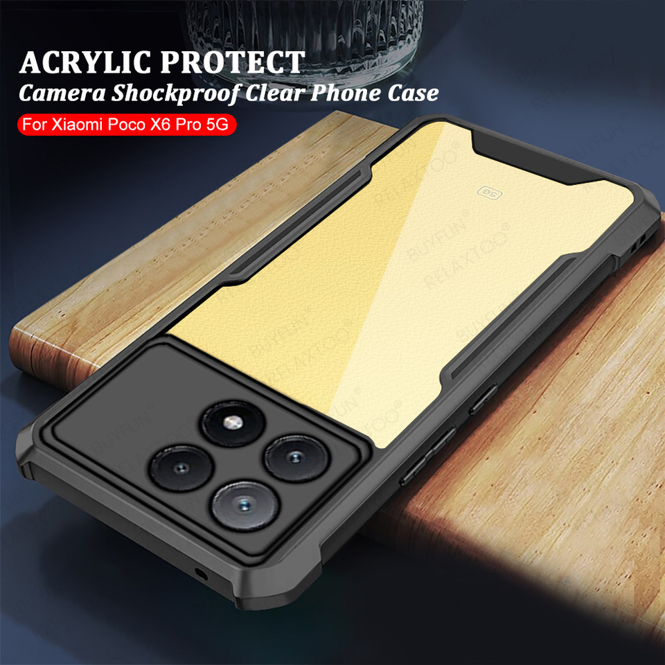 Transparent Acrylic TPU Edge Case For Xiaomi Poco X6 Pro Shockproof Cover PocoX6 M6 Pro X6Pro 5G M6Pro 4G Lens Protection Fundas