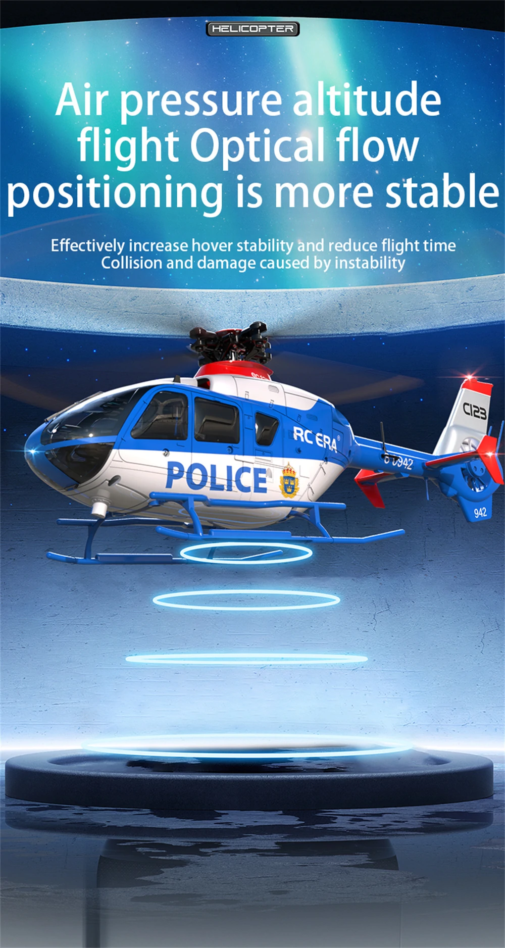 RC ERA C123 2.4G 6CH 6-Axis Gyro Optical Flow Localization Altitude Hold 1:36 EC135 Scale RC Helicopter RTF
