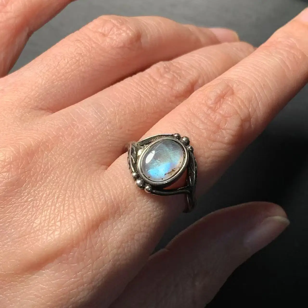 MM Natural Moonstone Ring Adjustable Female  Ring Jewelry for Women Gift Wholesale High Quality Vintage Fine