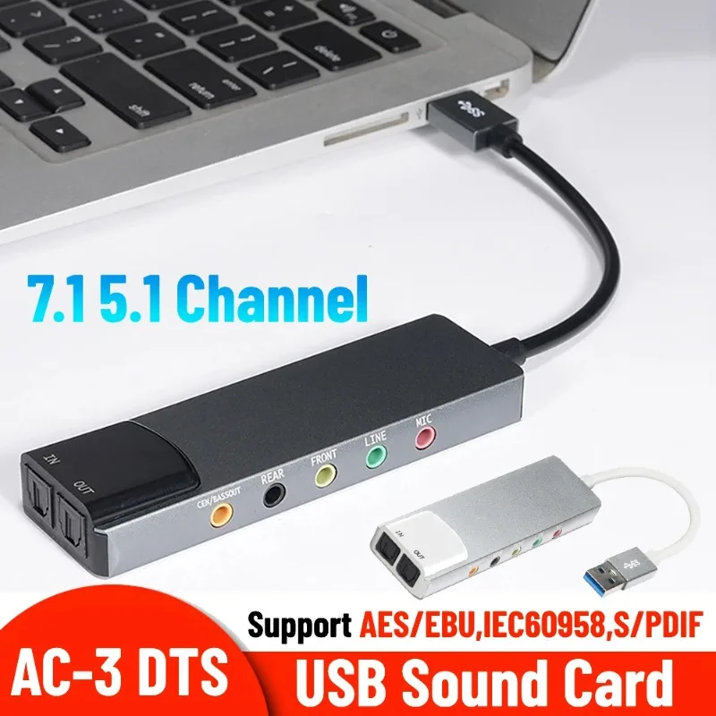 외부 USB 사운드 카드 AC-3 DTS 헤드폰 어댑터 7.1 5.1 채널 사운드카드 PC용 광학 오디오 카드 변환기