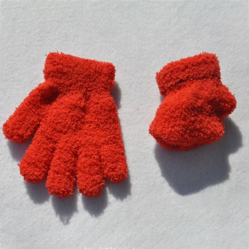 1-4Y Kids Gloves Winter Baby Plush Coral Gloves Toddler Full Fingers Cute Mittens Warm Windproof Glove For Boys Girls