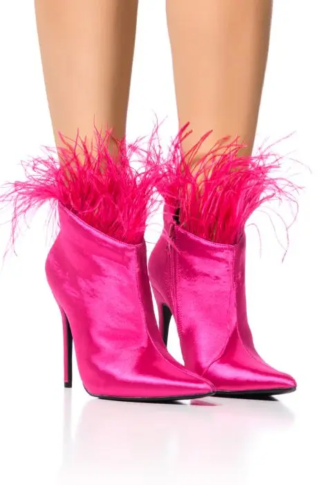 

High Heel Women's Ankle Boot for Autumn 2023 Fashion Pink Fur Shallow Slip On Short Booties Ladies Elegant Party Shoes 44
