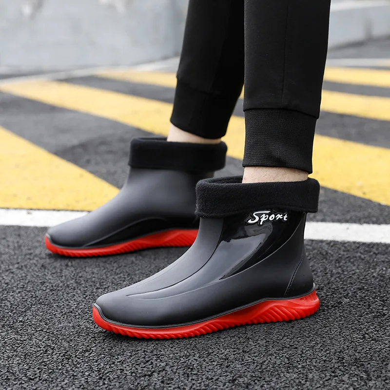 Rain boots mens shoes Men's Rain Boots Non-slip Waterproof Plus Velvet Warm Rubber Shoes Mid-tube Short-tube Water Shoes Overshoes