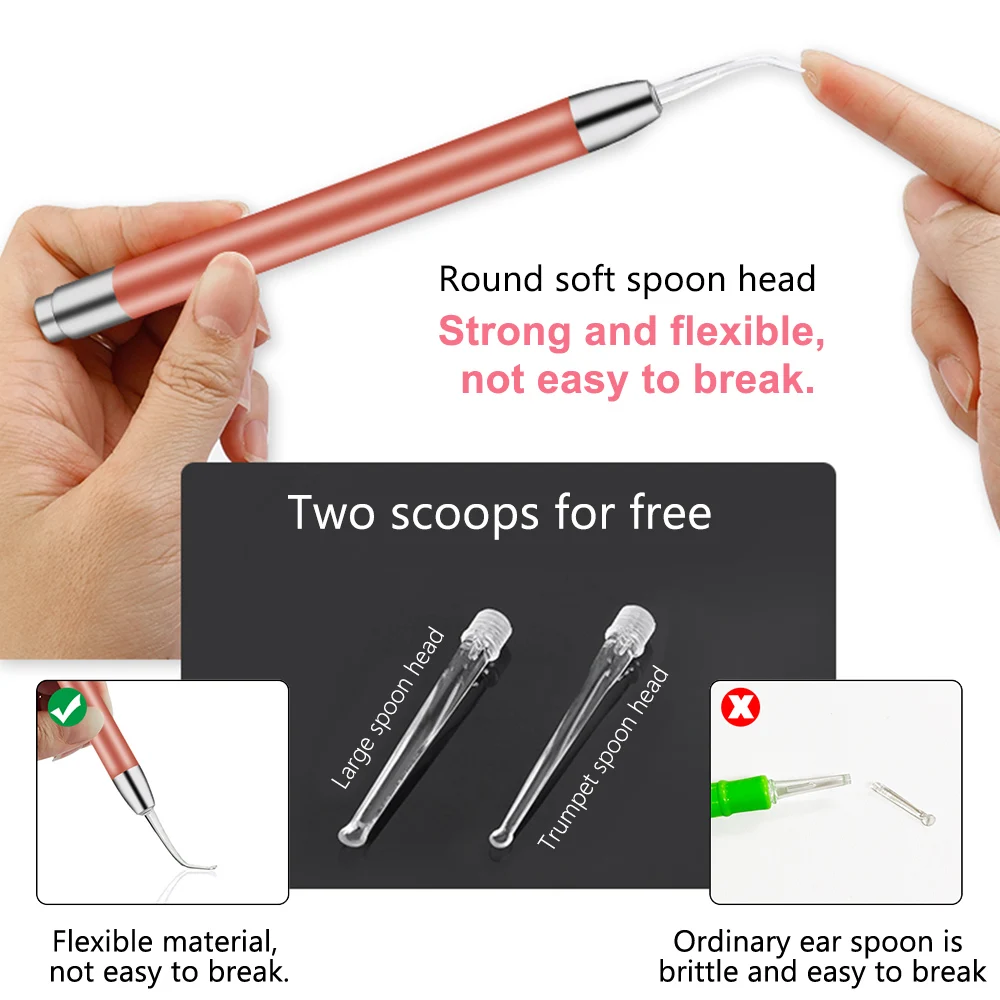 LED FlashLight Earpick Ear Cleaning Light Earpick Spoon Ear Curette Light Spoon with Magnifier Ear Wax Removal Ear Cleaning Tool