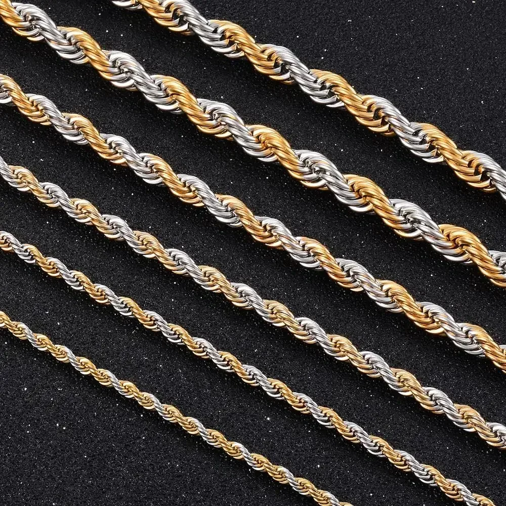 Stainless Steel Necklace Waterproof Twist Rope Chain Link For Men Women Jewelry