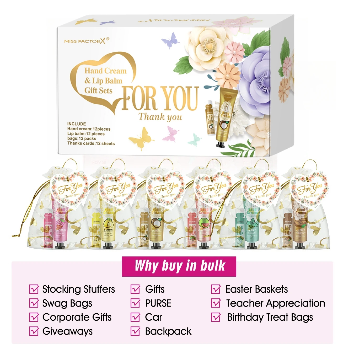 12 Hand gift Hand cream and lip balm set Friends Party Gift with love net bag and thank you card Holiday gift 3