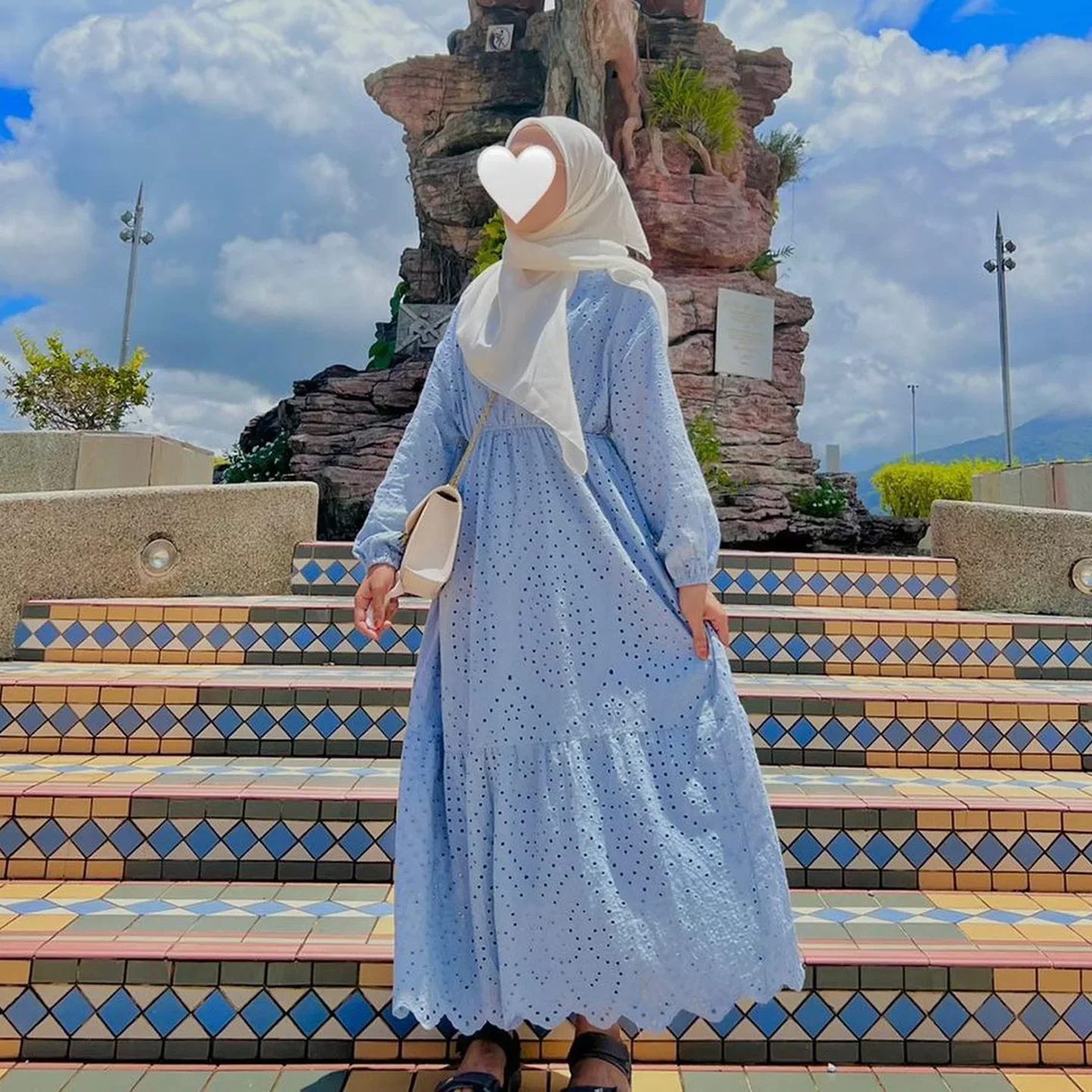 Women Muslim Out Lace Dress Soft Elegant Solid Long  Loose Waist  Casual Elegant Party Dress Hijabs for Girls Muslim