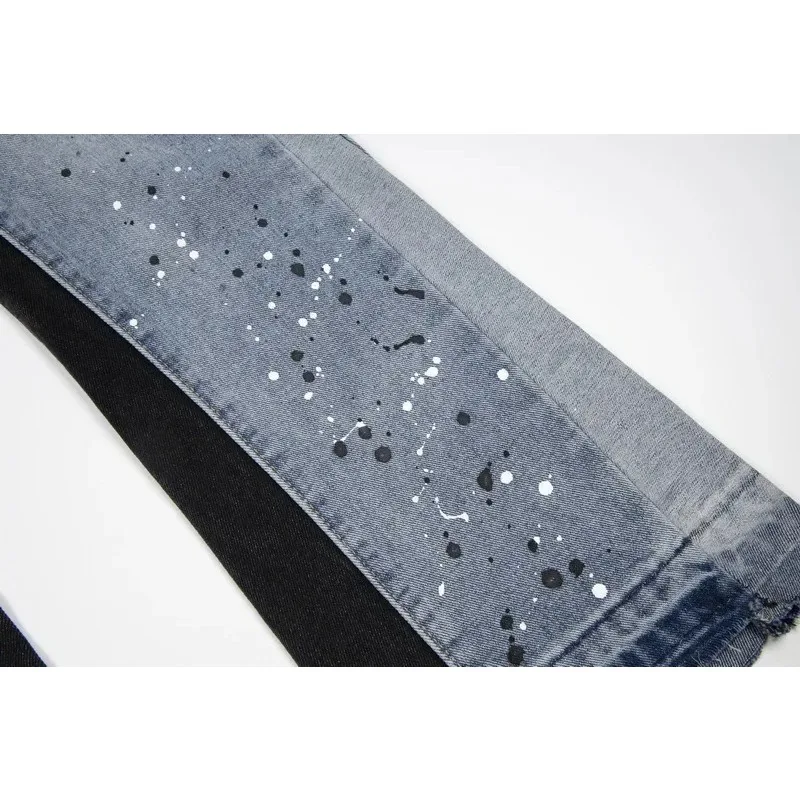 2024 European and American retro washed spliced denim loose trousers high street couple straight micro-flared jeans hot sale 4