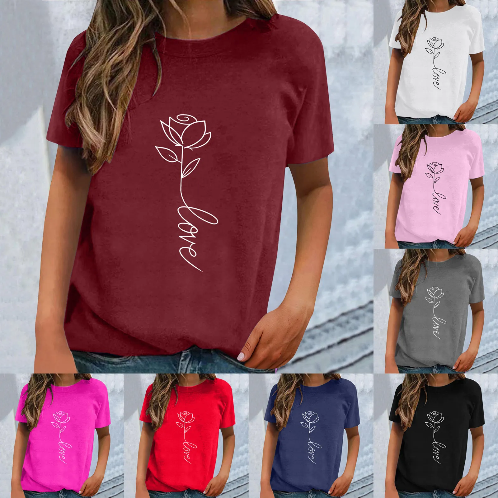 

Exercise Shirt Women Loose Valentine's Day Short Sleeved Spring And Summer All Hoodless Printed Pattern Summer Tees Full Sleeves